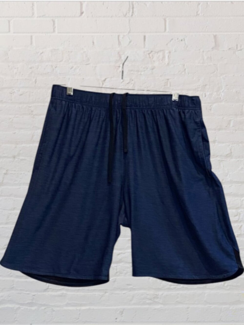 ATHLETIC WORKS -- Men's Workout Shorts, Elastic Waist and Drawstring, Black/Blue